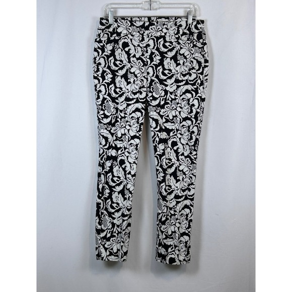 Chico's Pants - Chicos Womens Black White Floral Damask Ankle Pants Slim Leg Stretch Size 1